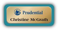 Metal Name Tag: Shiny Gold Metal Name Tag with a Bahama Blue Plastic Border