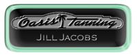Metal Name Tag: Black and Silver with Epoxy and Shiny Green Metal Border