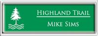 Framed Name Tag: Silver Plastic (squared corners) - Kelley Green and White Plastic Insert