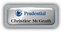 Metal Name Tag: Shiny Silver Metal Name Tag with a Grey Plastic Border and Epoxy