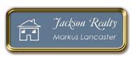 Gold Metal Framed Nametag with China Blue and White