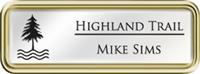 Framed Name Tag: Gold Plastic (rounded corners) - White and Black Plastic Insert with Epoxy