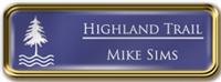 Framed Name Tag: Gold Metal (rounded corners) - Purple and White Plastic Insert with Epoxy