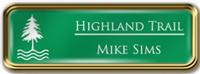 Framed Name Tag: Gold Metal (rounded corners) - Kelley Green and White Plastic Insert with Epoxy