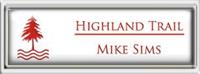 Framed Name Tag: Silver Plastic (squared corners) - White and Crimson Plastic Insert with Epoxy
