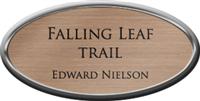 Framed Name Tag: Silver Plastic (oval) - Brushed Copper and Black Plastic Insert with Epoxy