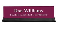 Claret Plastic Plate with White Text, Black Acrylic Deskplate