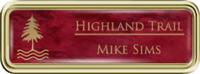 Framed Name Tag: Gold Plastic (rounded corners) - Port Wine and Gold Plastic Insert with Epoxy