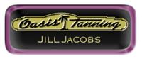 Metal Name Tag: Black and Gold with Epoxy and Shiny Purple Metal Border