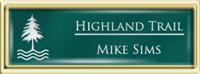 Framed Name Tag: Gold Plastic (squared corners) - Evergreen and White Plastic Insert with Epoxy