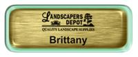 Metal Name Tag: Brushed Gold with Epoxy and Shiny Green Metal Border