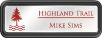 Framed Name Tag: Black Plastic (rounded corners) - White and Crimson Plastic Insert with Epoxy