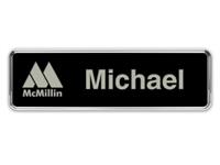 Silver Metal Framed Nametag with Black and Silver Plastic Tag