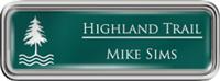 Framed Name Tag: Silver Plastic (rounded corners) - Evergreen and White Plastic Insert with Epoxy