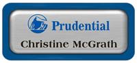 Metal Name Tag: Brushed Silver Metal Name Tag with a Blue Plastic Border and Epoxy