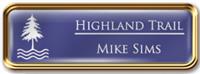Framed Name Tag: Rose Gold Metal (rounded corners) - Purple and White Plastic Insert with Epoxy