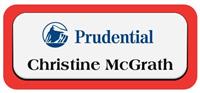 Metal Name Tag: White Metal Name Tag with a Red Plastic Border