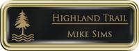Framed Name Tag: Gold Plastic (rounded corners) - Black and Gold Plastic Insert with Epoxy
