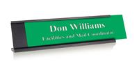 Kelley Green Plastic Plate with White Text, Black Deskplate