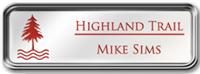 Framed Name Tag: Silver Metal (rounded corners) - White and Crimson Plastic Insert with Epoxy