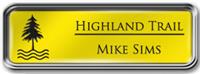 Framed Name Tag: Silver Metal (rounded corners) - Canary Yellow and Black Plastic Insert with Epoxy