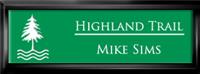 Framed Name Tag: Black Plastic (squared corners) - Kelley Green and White Plastic Insert