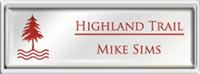 Framed Name Tag: Silver Plastic (squared corners) - White and Crimson Plastic Insert with Epoxy
