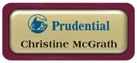 Metal Name Tag: Brushed Gold Metal Name Tag with a Burgundy Plastic Border and Epoxy