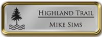 Framed Name Tag: Gold Metal (rounded corners) - Shiny Silver and Black Plastic Insert with Epoxy