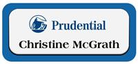 Metal Name Tag: White Metal Name Tag with a Blue Plastic Border