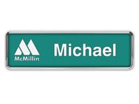 Silver Metal Framed Nametag with Celadon Green and White