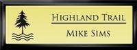  Framed Name Tag: Black Plastic (squared corners) - Shiny Gold Metal Insert