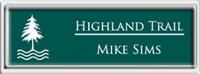 Framed Name Tag: Silver Plastic (squared corners) - Evergreen and White Plastic Insert