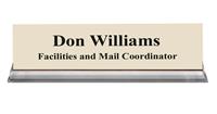 Almond Plastic Plate with Black Text, Clear Acrylic Base