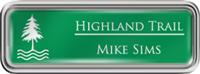 Framed Name Tag: Silver Plastic (rounded corners) - Kelley Green and White Plastic Insert with Epoxy