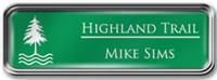 Framed Name Tag: Silver Metal (rounded corners) - Kelley Green and White Plastic Insert with Epoxy