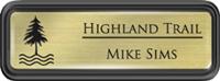 Framed Name Tag: Black Plastic (rounded corners) - Euro Gold and Black Plastic Insert with Epoxy