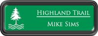Framed Name Tag: Black Plastic (rounded corners) - Kelley Green and White Plastic Insert