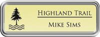 Framed Name Tag: Silver Plastic (rounded corners) - Shiny Gold Metal Insert