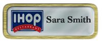 Metal Name Tag: Shiny Silver with Brushed Gold Metal Border