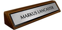 Solid Walnut Desk Plate - Brushed Silver Metal Plate with Black Border