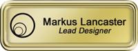 Framed Name Tag: Gold Plastic (rounded corners) - Shiny Gold and Black Plastic Insert with Epoxy
