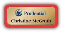 Metal Name Tag: Shiny Gold Metal Name Tag with a Red Plastic Border