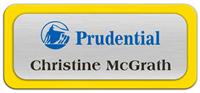 Metal Name Tag: Brushed Silver Metal Name Tag with a Yellow Plastic Border