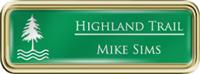 Framed Name Tag: Gold Plastic (rounded corners) - Kelley Green and White Plastic Insert with Epoxy