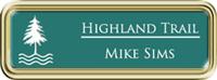 Framed Name Tag: Gold Plastic (rounded corners) - Celadon Green and White Plastic Insert