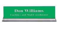 Kelley Green Plastic Plate with White Text, Clear Acrylic Base