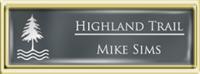 Framed Name Tag: Gold Plastic (squared corners) - Smoke Grey and White Plastic Insert with Epoxy
