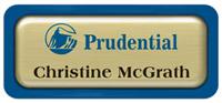 Metal Name Tag: Brushed Gold Metal Name Tag with a Blue Plastic Border and Epoxy