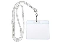 White Round Woven Lanyard with Name Badge Holder Sleeve